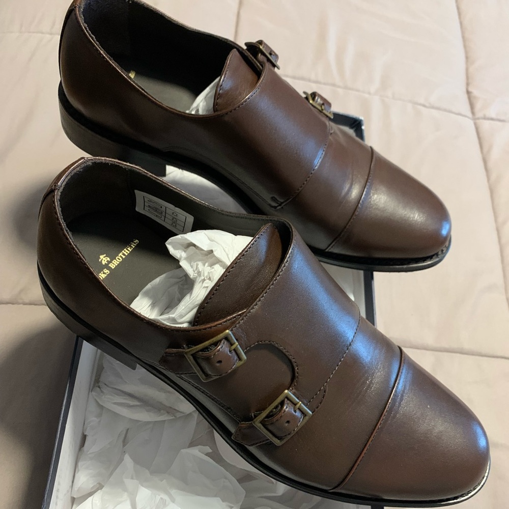 Brooks Brothers 10.5D Chocolate Brown Leather Double Monk Strap Like New w/box